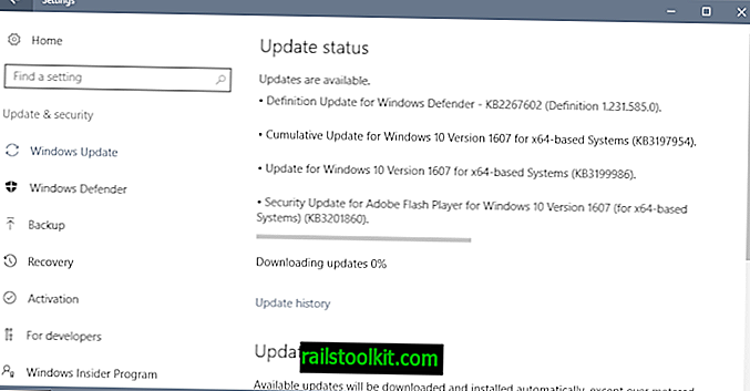 A Windows 10 frissíti a KB3197954, KB3199986 és KB3190507 fájlokat